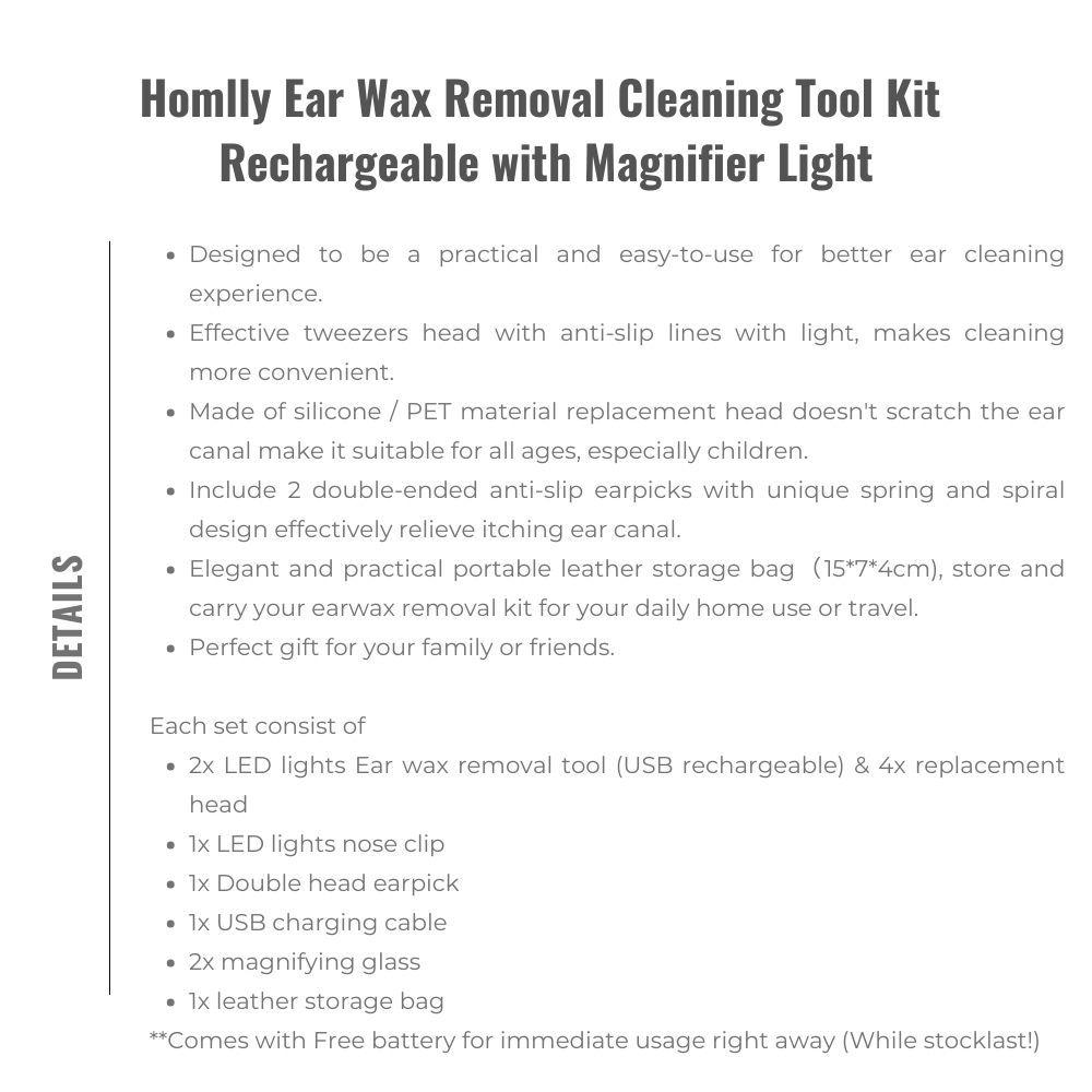 Homlly Ear Wax Removal Cleaning Tool Kit Rechargeable with Magnifier Light
