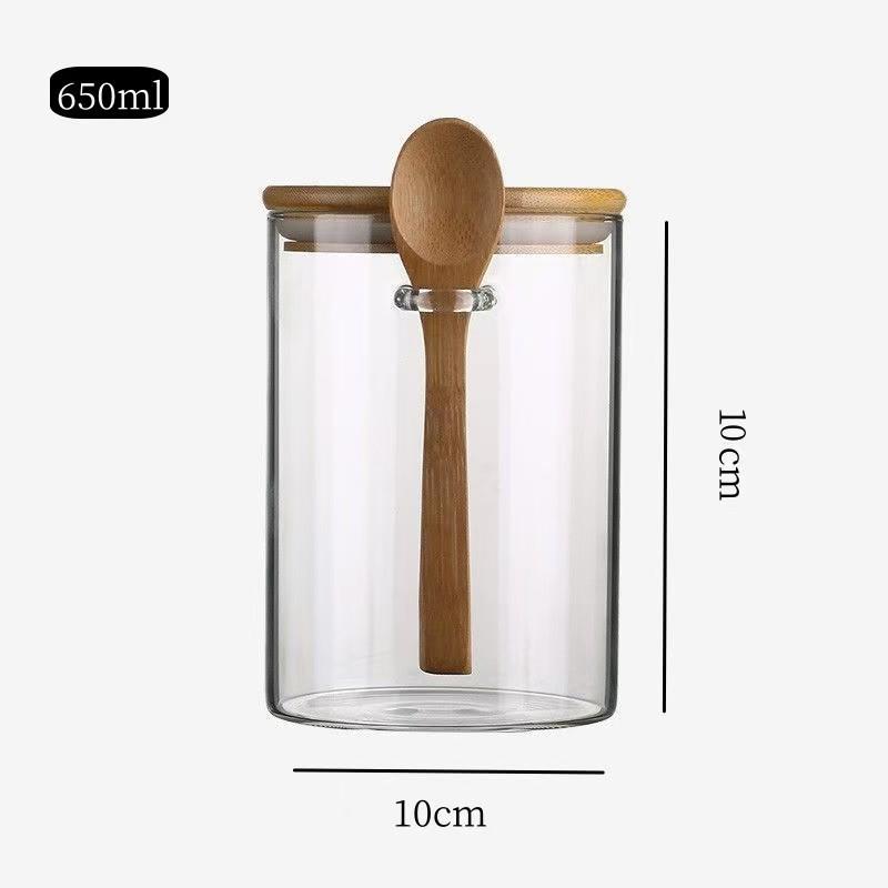 Airtight High Borosilicate Glass Jar with Spoon for Kitchen Storage: Perfect for Grains, Dried Fruits, and Coffee Beans