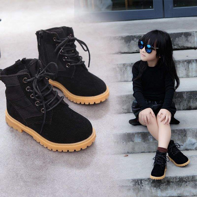 

Девочки сапоги осень и зима хлопковые сапоги 2025 новая корейская версия детские ботинки Мартин кожаные сапоги маленькая девочка принцесса бархатные короткие сапоги 32 inner length 19.8