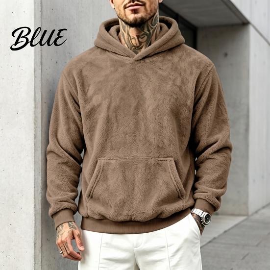 Men Thermal Sweatshirt Plush Hoodie Teddy Fleece Pullover with Kangaroo Pocket Loose Winter Cold Weather Clothing Fit Fuzzy Warm Jumper for
