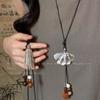 New Chinese Feather Ginkgo Biloba Necklace Women'S Retro Ethnic Style Long Neck Accessories Sweater Chain Men