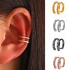Personality Simple Colored Geometry Stainless Steel Inlay Zircon Double-layer Fake Piercing Clip Earrings for Women Jewelry Gift