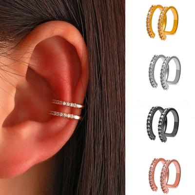 Personality Simple Colored Geometry Stainless Steel Inlay Zircon Double-layer Fake Piercing Clip Earrings for Women Jewelry Gift