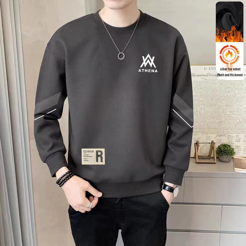 Men's Heavyweight 380g Round Neck Sweatshirt, Winter Loose Fit, Plus Velvet Long Sleeve Pullover, Casual Versatile Base Layer.
