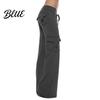 Solid Color Cargo Pants Women Multi-Pocket Loose Casual Sweatpants Joggers Wide Leg Elastic Waist Drawstring Jogging Trousers