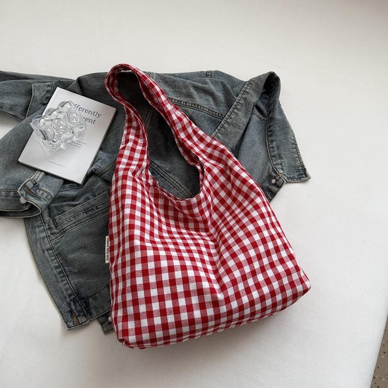 Korean Vintage Plaid Underarm Bags Lightweight Large Capacity Single Shoulder Bag Students Commute Women's Handbag Female