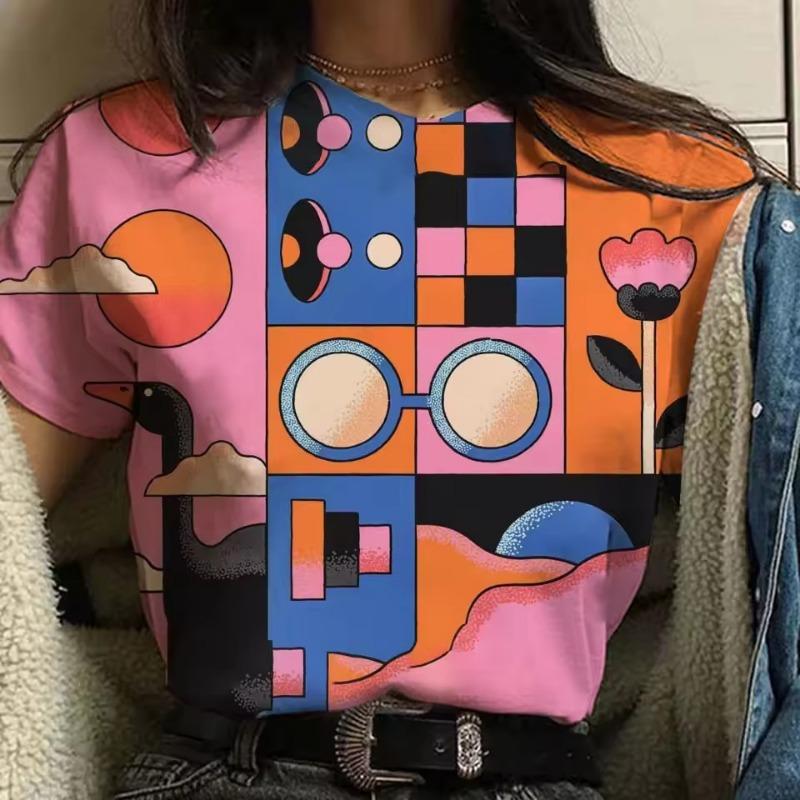 Daily Casual Comfortable Women's T-shirt 3D Printing Technology Fashion O-Neck Short-Sleeved Summer Breathable Loose T-shirt