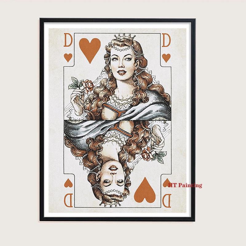 

Винтажный покер, туз червей, игральные карты, холст, картина, королева и король, настенные художественные фотографии, домашний декор для комнаты, клуба, бара, паба, без рамы 21x30cm No Framed