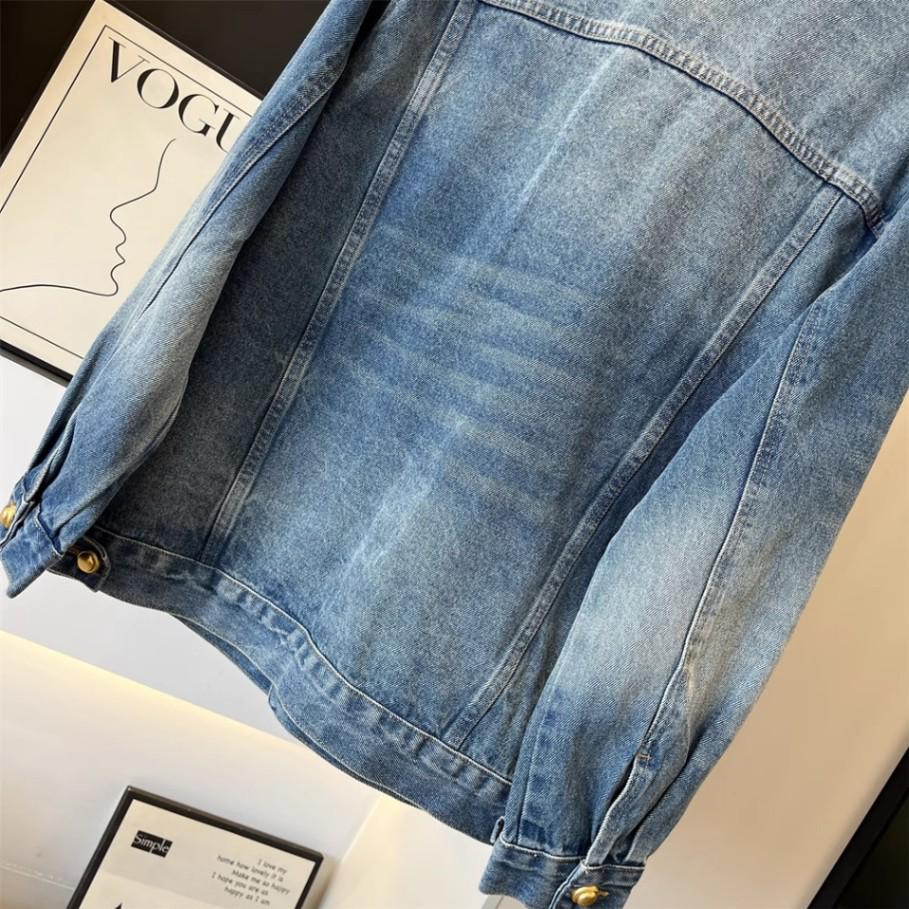 Veste en jean délavé style rétro Hong Kong pour femme - Mode décontractée ample Printemps/Automne 2025