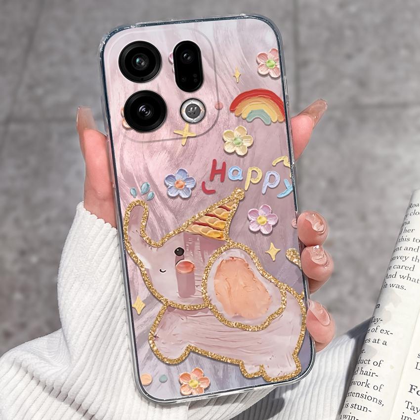 For Oppo Find X9 X8 X7 X5 Pro X2 Lite Reno8 Pro Pro+ Phone Case Black Cat Wine Glass Patterns Transparent TPU Protection Covers For Oppo Bumper Casing