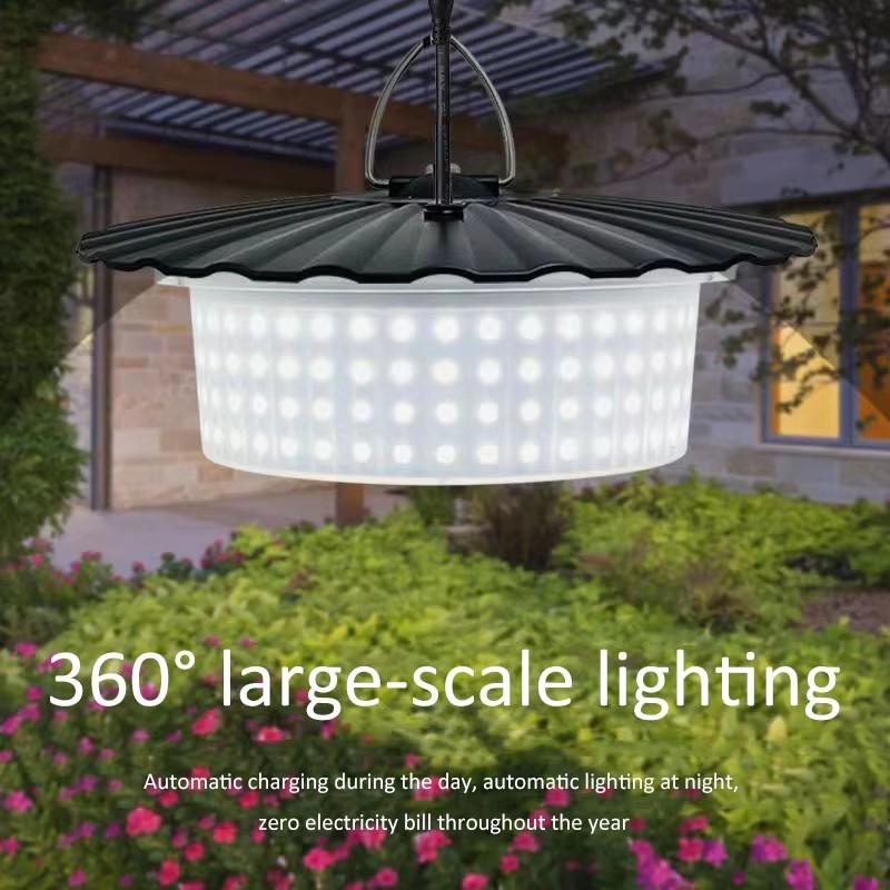 Solar-Powered LED Pendant Light for Indoor/Outdoor Use in Gazebos and Gardens