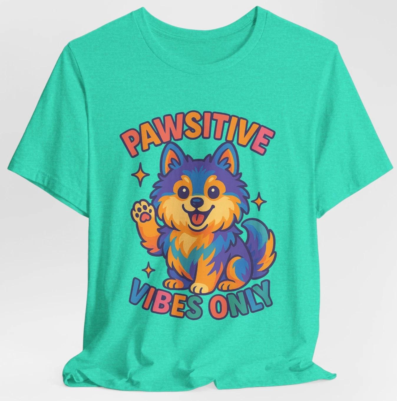 Pawsitive Vibes Only T-Shirt Cute Colorful Pomsky Positive Quote Tee S