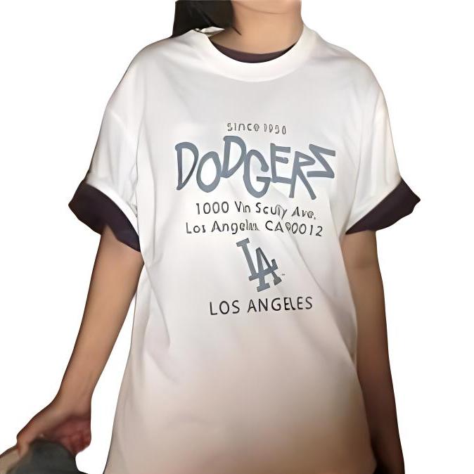 MLB Los Angeles Dodgers Lettering Logo Print Loose Fit Crew Neck Short Sleeve T-Shirt Unisex t-shirts White 3ATSB2243-07WHS