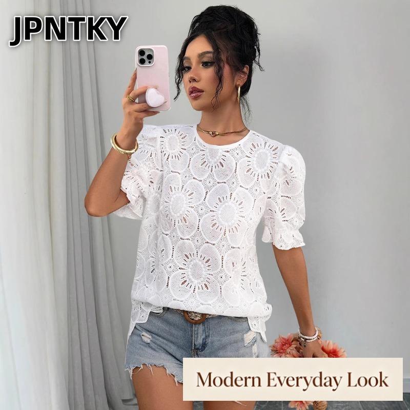 JPNTKY Women's Fashion Casual O-Neck Short Sleeve Blouses & Shirts