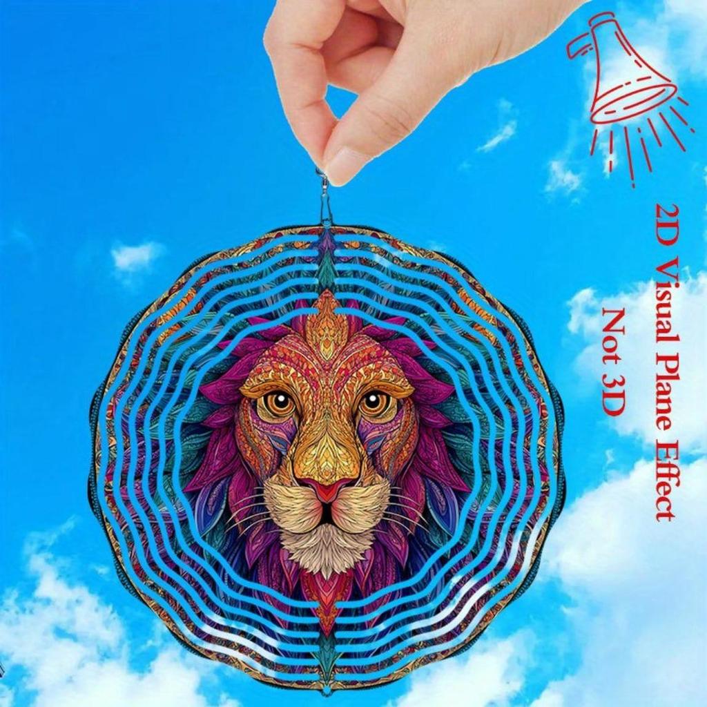 Vibrant Lion Face Wind Chime Metal Kinetic Spinner for Garden Patio Window Decor Colorful Striped Design Indoor Outdoor Yard Art