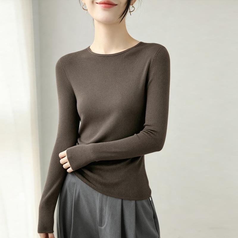Women's 100% Pure Wool Seamless Round Neck Knit Sweater for Autumn/Winter