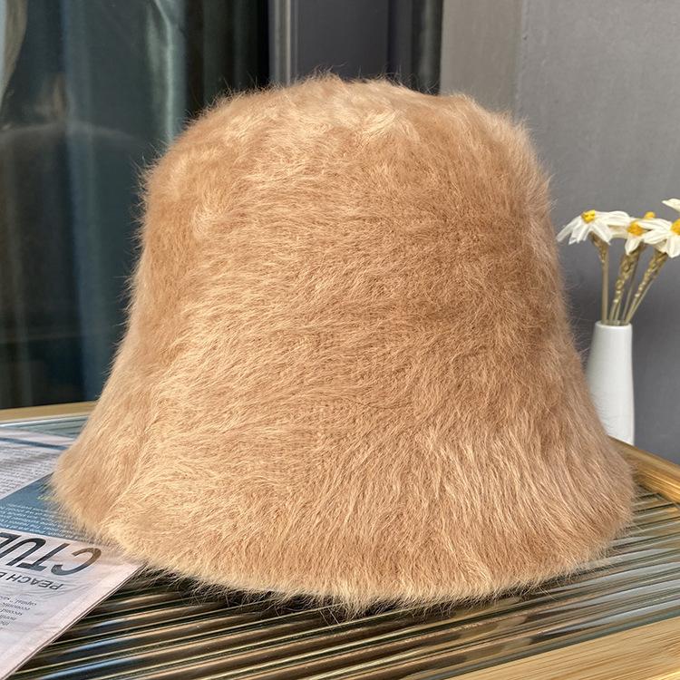 Rabbit Fur Hat Female Autumn and Winter Versatile Plush Bucket Hat Showing Face Small Bucket Hat Warm Student Basin Hat