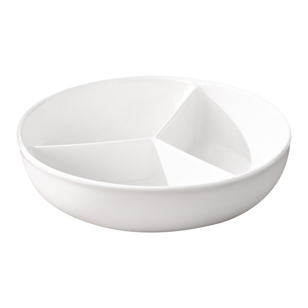 Ceramic Compartment Plate With Lid Three Compartments Round Steaming Plate For Breakfast And Diet Portion Control