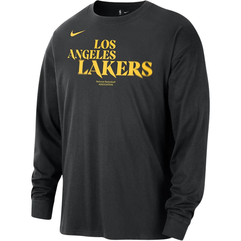 Nike X NBA Collaboration Courtside Los Angeles Lakers American Crew Neck Loose Fit Long Sleeve T-Shirt Men T-Shirt Black HJ2714-010