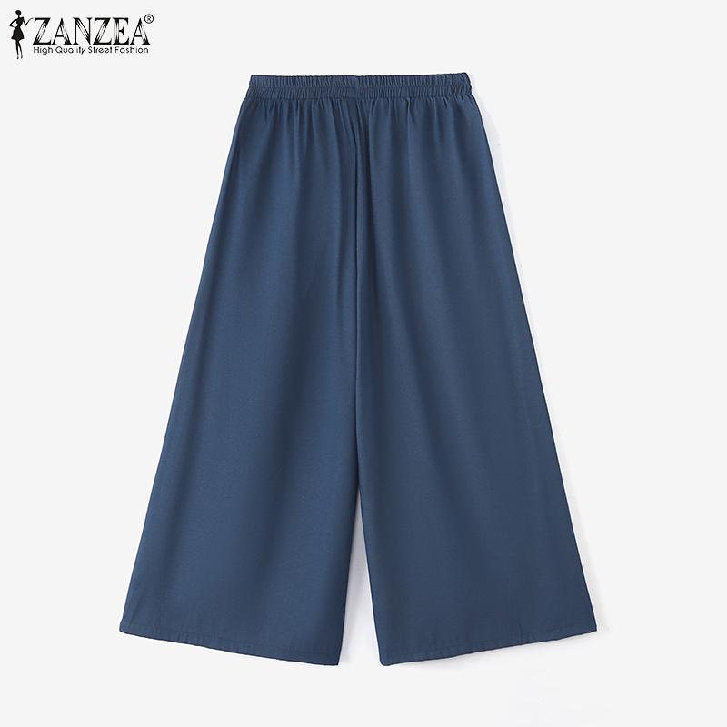 ZANZEA Damebukser med vide ben og elastisk midje