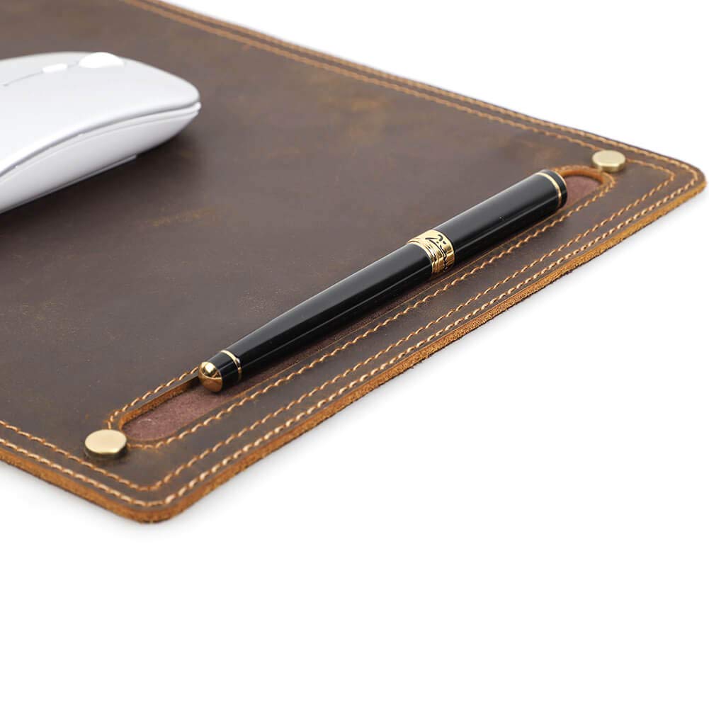 family Mouse genuine all Contact's pad, handcrafted, leather, optical, LED, laser, compatible, 0.3cm thick, cowhide, non-slip (coffee)