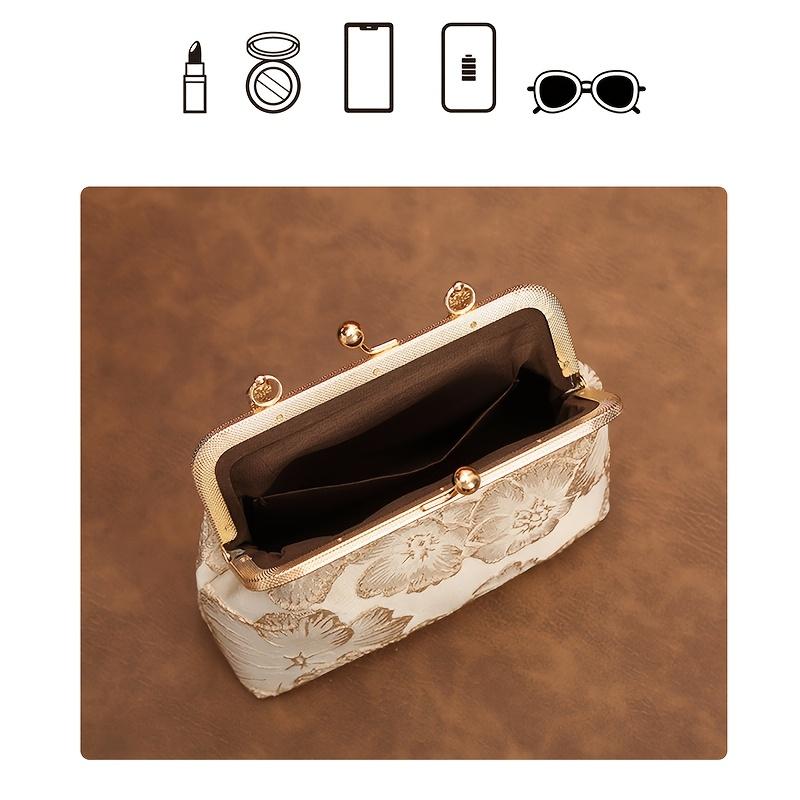 Elegant Ladies Evening Bag, Floral Embroidered Simulation Pearl Chain Tassel, Removable Strap, Buckle Closure Polyester Lining for Women Daily Wear