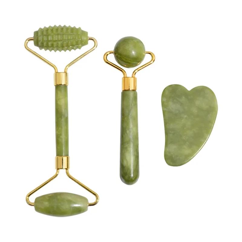 Natürlicher Jade-Roller-Massagegerät für Gesichtsroller, Facelifting, Anti-Falten, Gua Sha Jadestein-Gesichtsmassagegerät, Schönheits-Hautpflege-Werkzeug