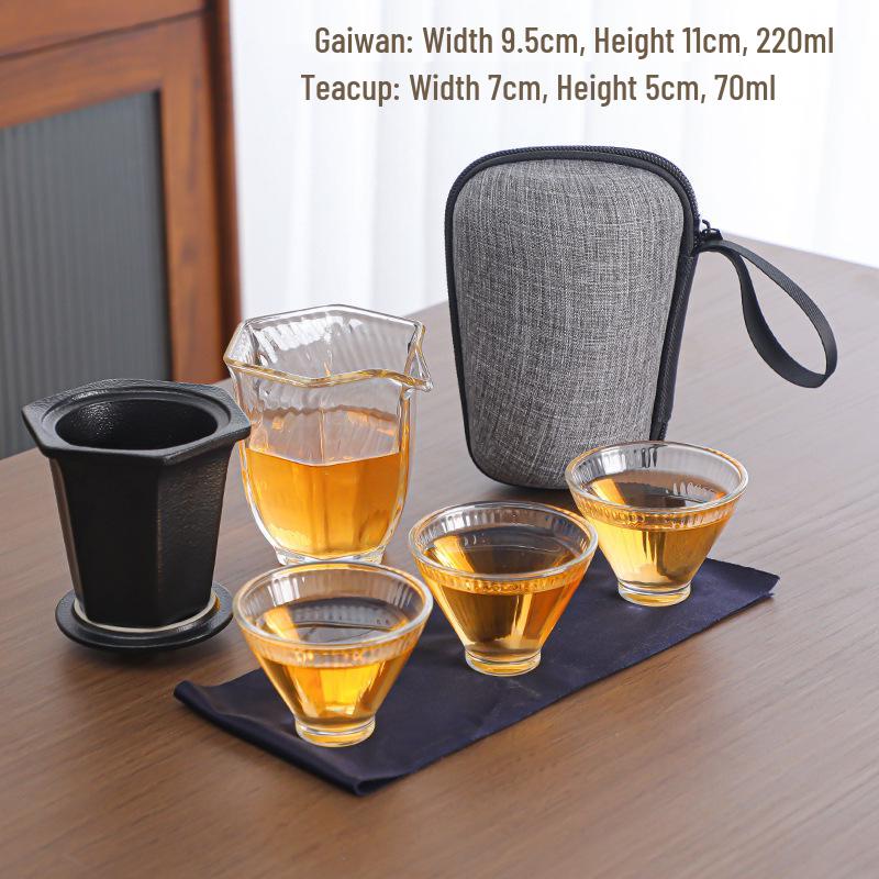 Portable Quick Brew Glass Teapot with Cups - Outdoor Travel Gongfu Tea Set