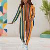 Women Plus Size White Printed Round Neck Long Sleeve Top Fitted Pants Two Piece Set