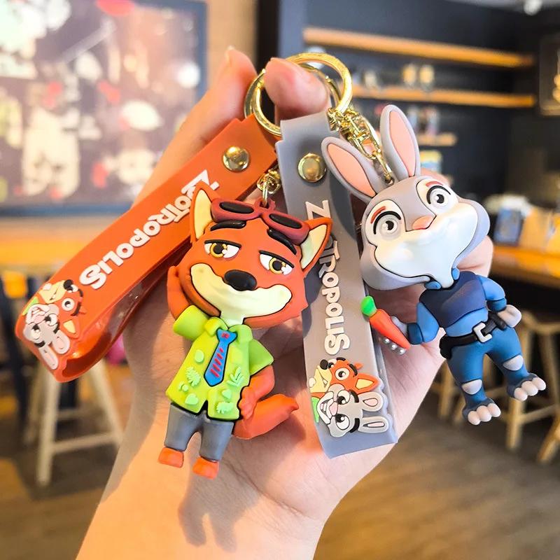 Cute  Zootopia Keychain Pvc Cartoon Character Judy Nick Chief Bogo Keyring Hanging Couples Bag Decoration Festival Gift