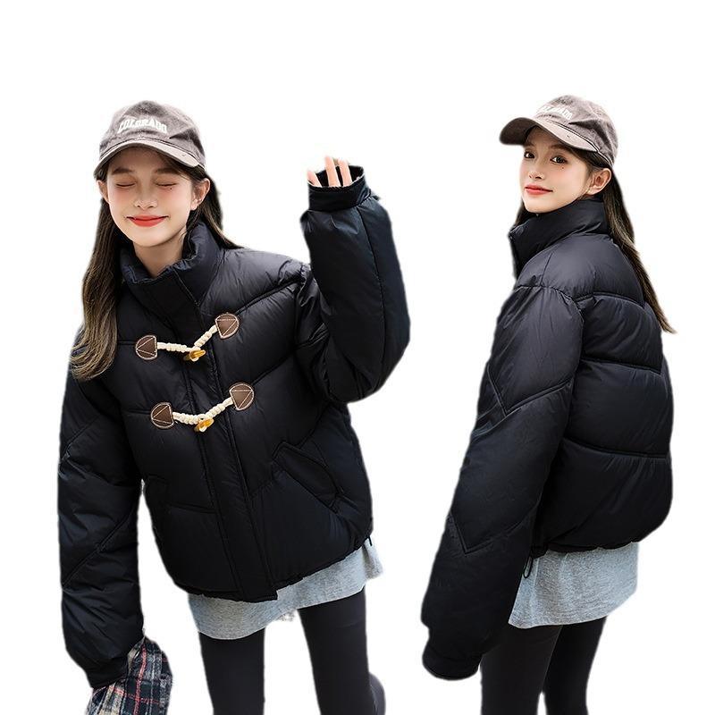 Horn button bread jacket women's 2025 winter thickened warm down cotton jacket short loose version padded jacket cotton jacket