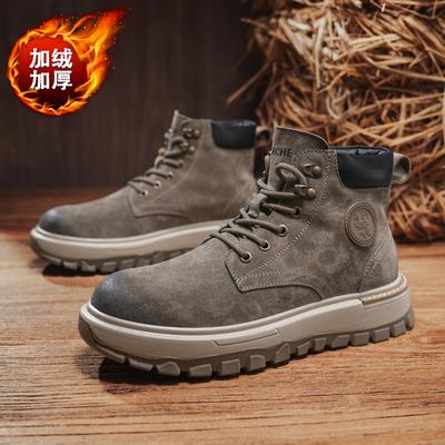 Mode Mode Herren High Top Lederschuhe Schnürstiefel Motorradstiefeletten für Herren Warme Winterstiefel Bequeme Freizeitspaziergänge Männliche Schneestiefel