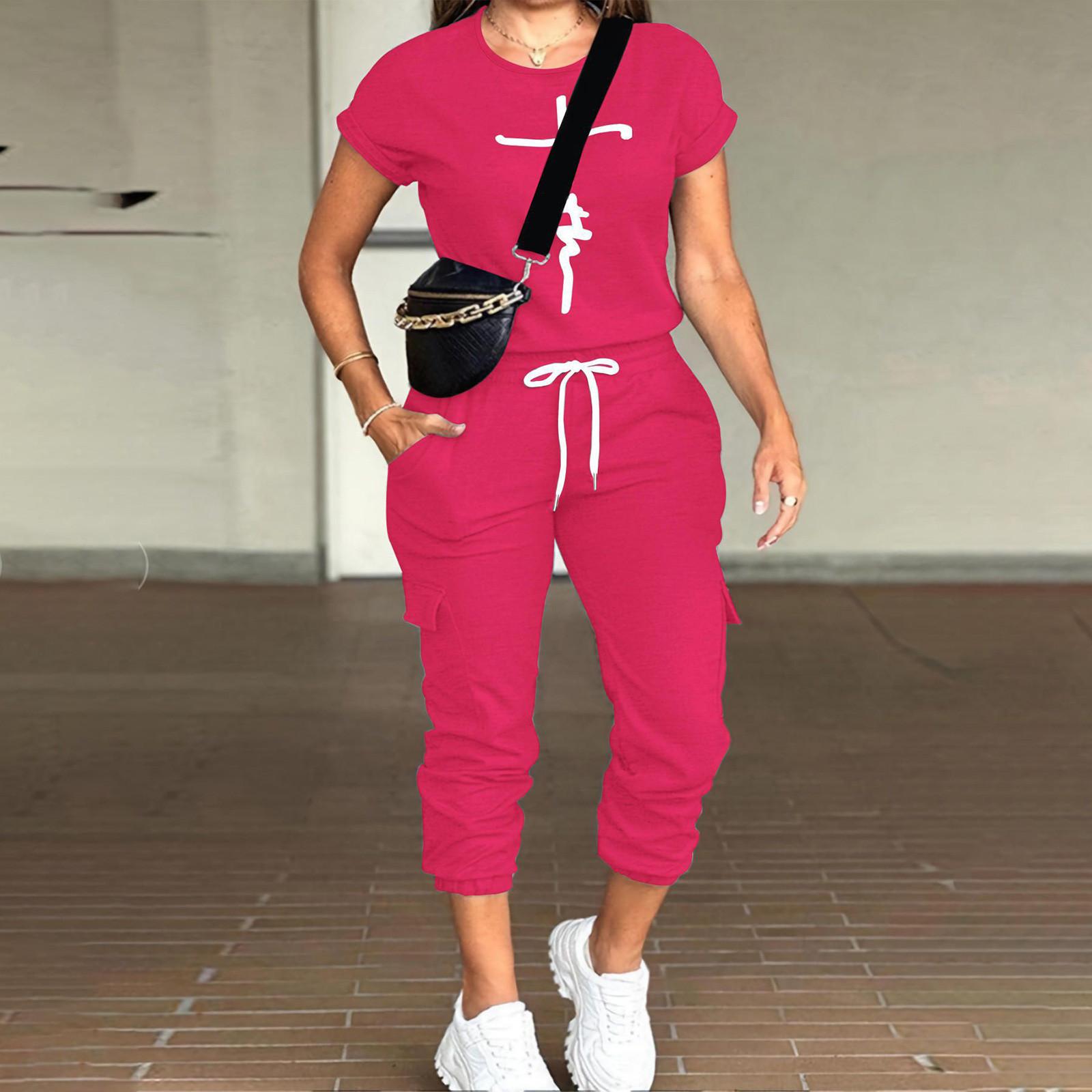 

Женский топ с монограммой и короткими рукавами, длинные спортивные штаны со шнуровкой и шнурком, комплект из двух предметов XXL