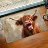 Funny Highland Cow Open Mouth Flannel Floor Mat, Rustic Farm Animal Print Anti-Slip Absorbent Rug for Kitchen & Living Room,