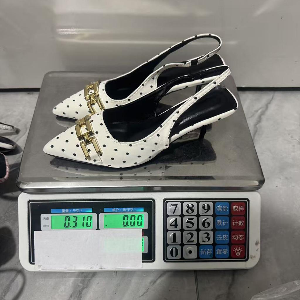 Work Hot Sandals For Women Beaded High Heel Slingback Pointed Toe Slip Stilettos Ankle Strap Adjustable Leather Style Shoes