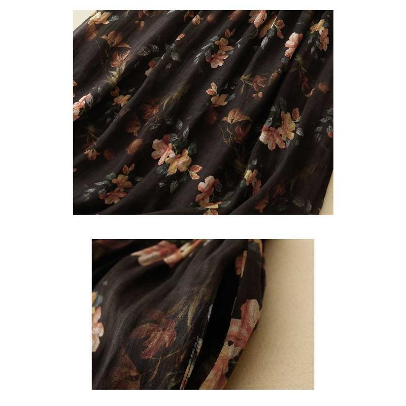Floral Vintage Big Hem Airy Flowing Plus Lined Half-body Skirt