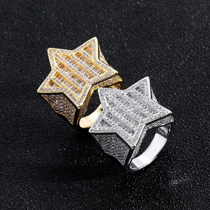 Hip Hop Rock Five Star Rings Men Luxury Women  Zircon Pentagram Rings Women Wedding Party
