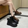 Soft leather thick-soled short boots, new big-headed muffin bottom in autumn and winter, retro small boots with velvet.