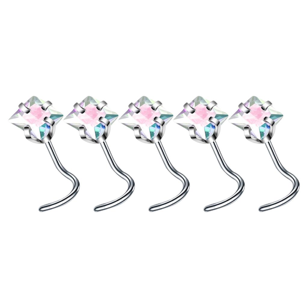 5Pcs Sturdy Alloy Nose Piercing Jewelry Set L Shape Studs and Hoops With CZ Designs Accessory for Stylish Look