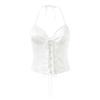 European Autumn Women's Satin Halter Neck Top with Lace-up Back and Bone Support