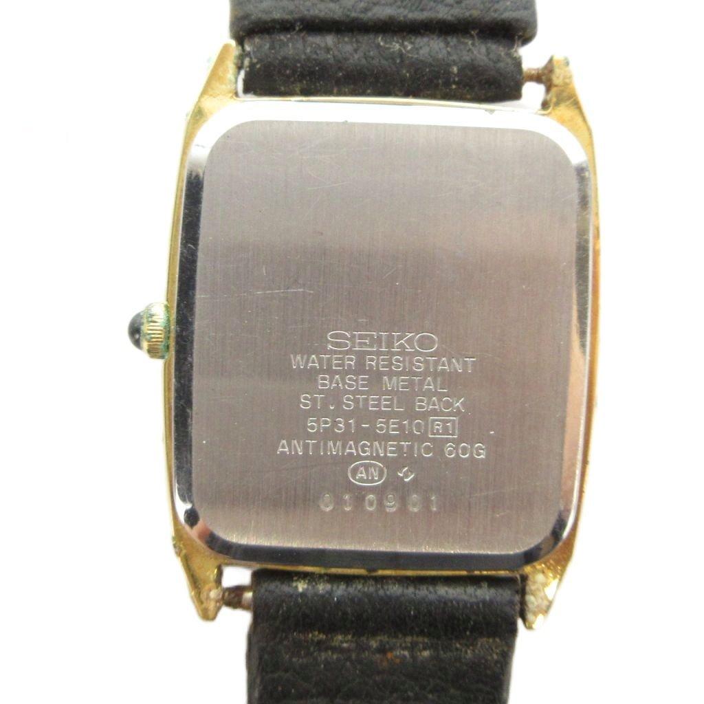 SEIKO Chariot Quartz Watch with Leather Gold Watch 5P31-5E10 Strap, Color, Men's GY18/ MQ