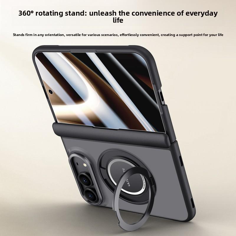For iPhone Ultra Fold Case With Tempered Film Magnetic Shrink Stand Protective Back Cover For Wireless Charging Phone Shell
