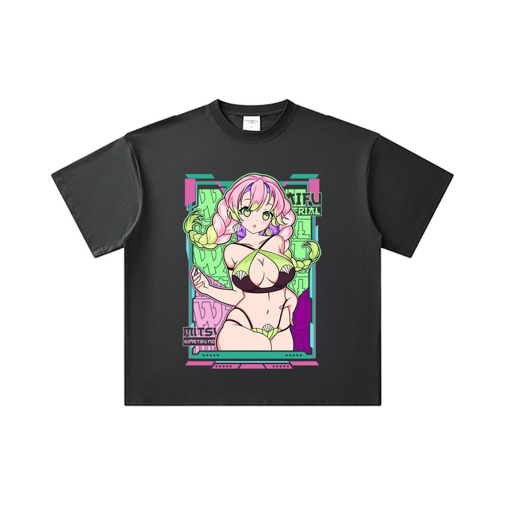 260 GSM Double Yarn 32 Count 100% Cotton Demon Slayer V53 Mitsuri Waifu Print Unisex Heavy Cotton T Shirt
