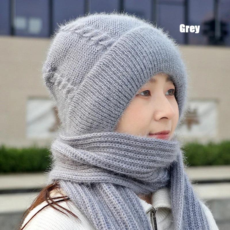 Fashion Lady Winter Knitted Warm Thickened Ear Protection Windproof Scarf Hat Ear Protection Hat Knitted Hats