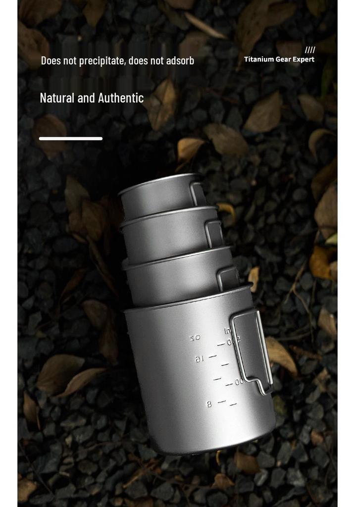 Portable Titanium Camping Mug with Lid - Folding Handle, Single Layer, Anti-scalding Design for Outdoor Travel