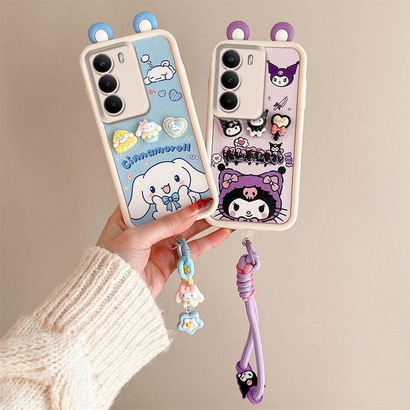 KEYSION Cute Ear 3D Cartoon Case for Realme C71 with Bracelet Soft Silicone Shockproof Phone Back Cover for OPPO Realme C71