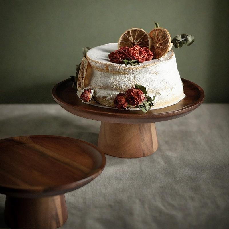 Japanese-style Acacia Wood High Foot Cake Plate Wooden Tray Decoration Wedding Dessert Plate Home Fruit Snack Tray Home Decor