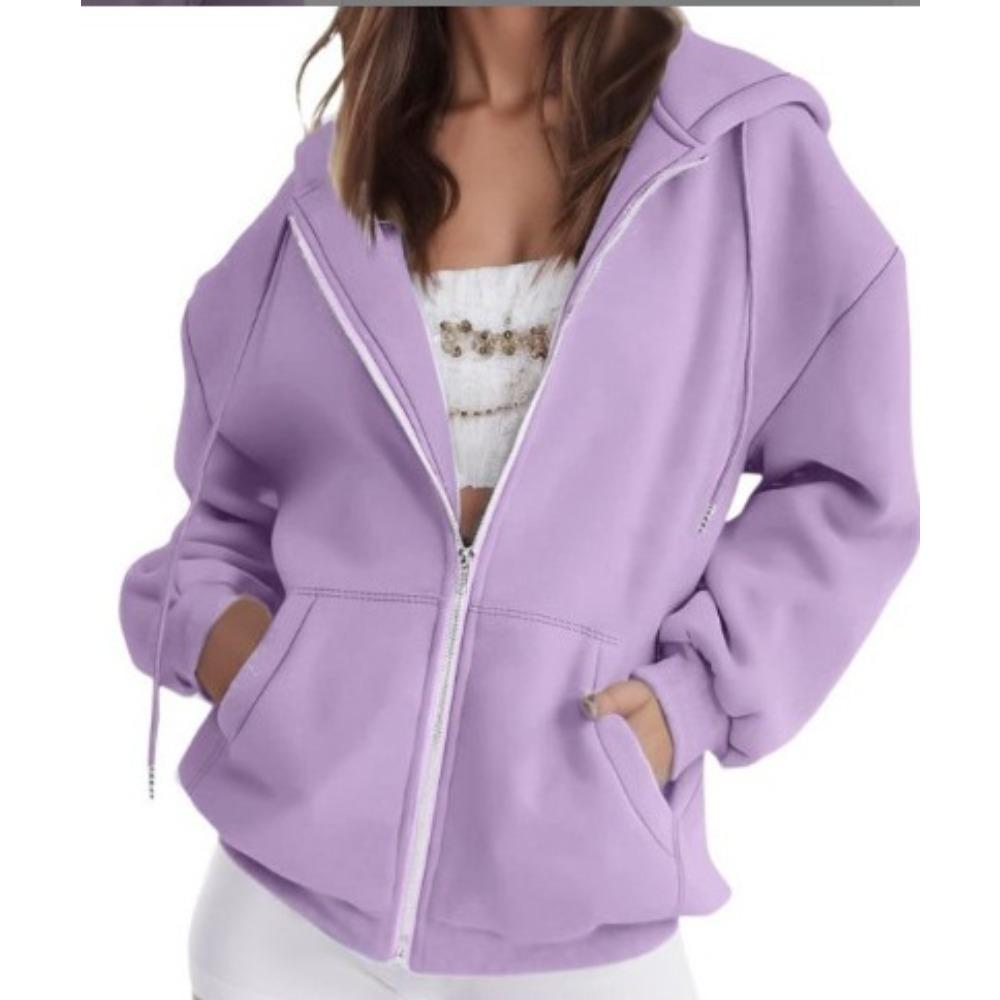 Women's Fashion Casual Solid Color Sweatshirt Autumn/Winter Long Sleeve Pocket Cardigan Jacket Zipper Hoodie Coat