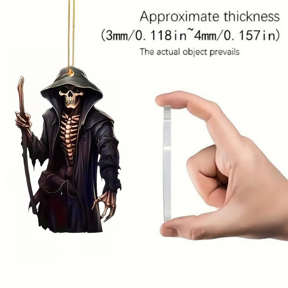 2D Flat Crystal Car Pendant, Decoration for Rearview Mirrors, Backpack or Keychain, Suitable for Halloween and Reaper Decorations
