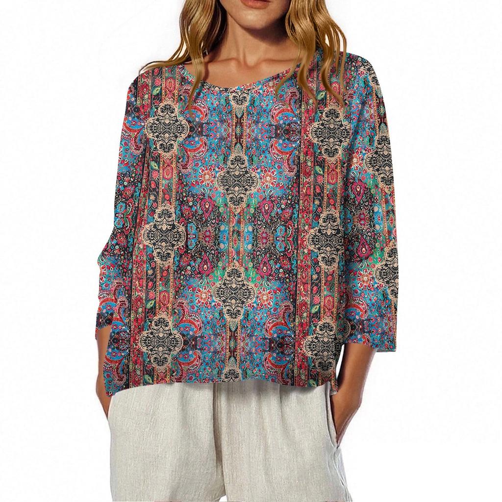 Women's O-Neck 3/4 Sleeve Printed Top T-shirt